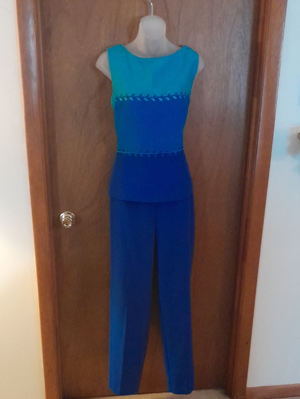 Blue Two-Tone Sleeveless Pantsuit